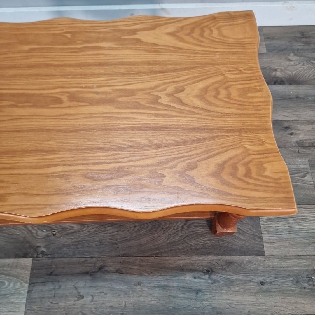 Vintage Coffee Table Wood And Cane Lower Shelf Retro Farmhouse Country photo vinterior