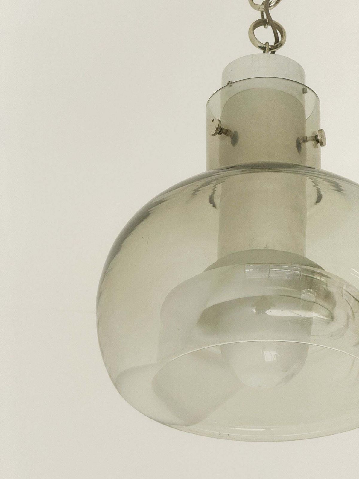 Smoked Glass Pendant Lamp With Internal Opaline Decoration – Italy, 1970s photo vinterior