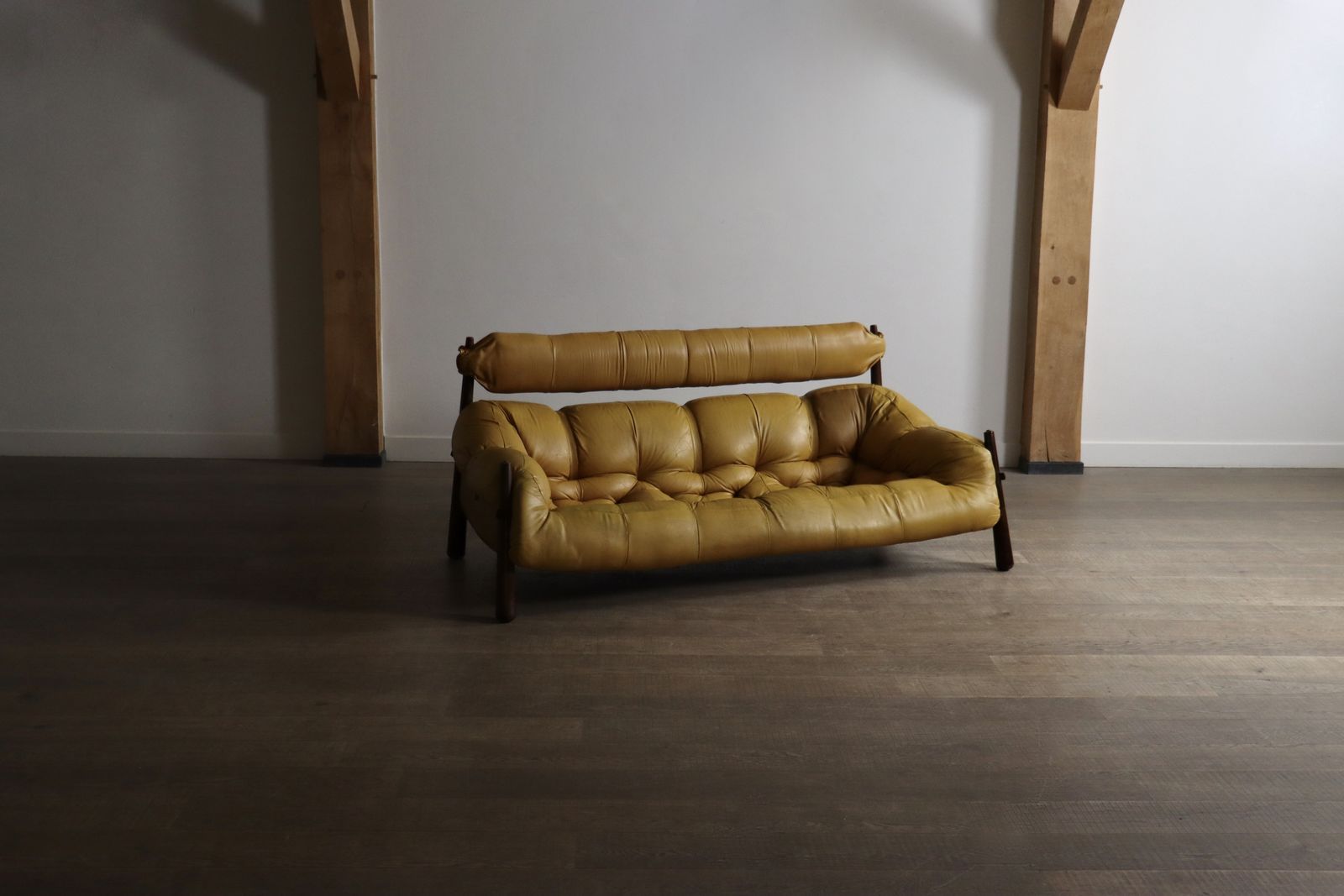 Percival Lafer Mp 81 Three Seater Sofa In Yellow Leather, Brazil 1970s