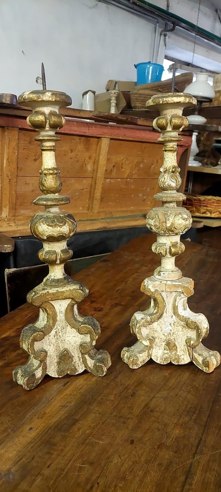 Antica Coppia Candelieri Fine XVII Secolo Luigi XIV Barocco