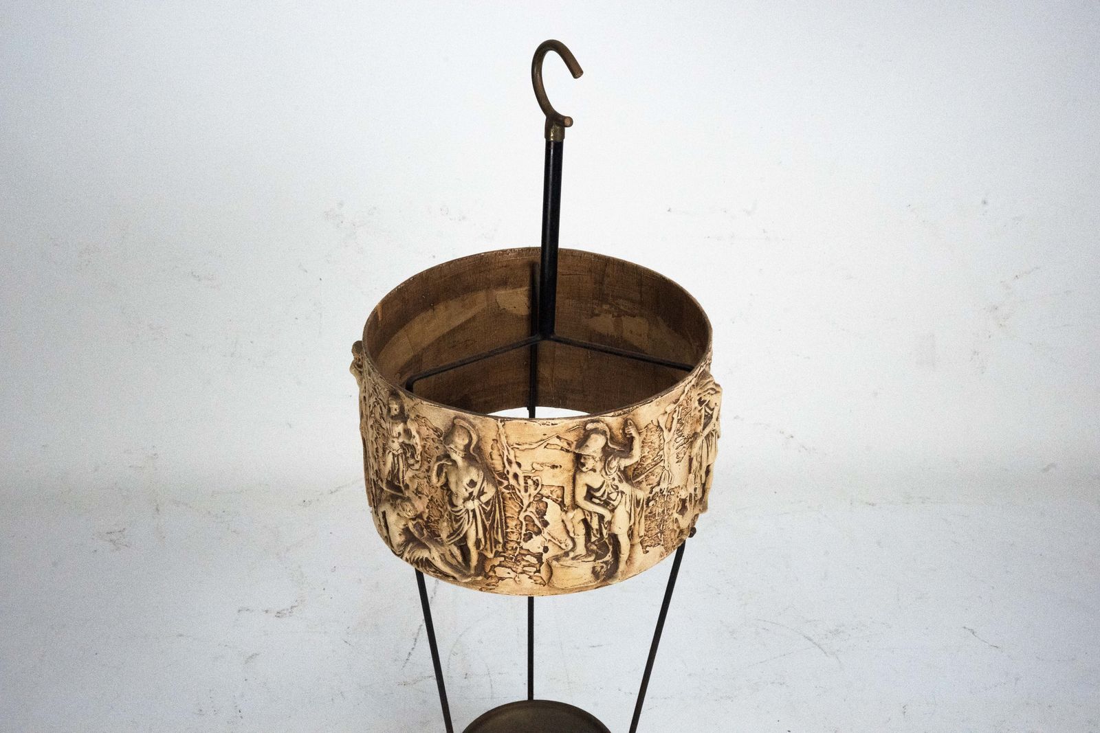 photo furniture Mid Century Umbrella Stand In Iron And Brass With Neoclassical Relief, Italy 1950s