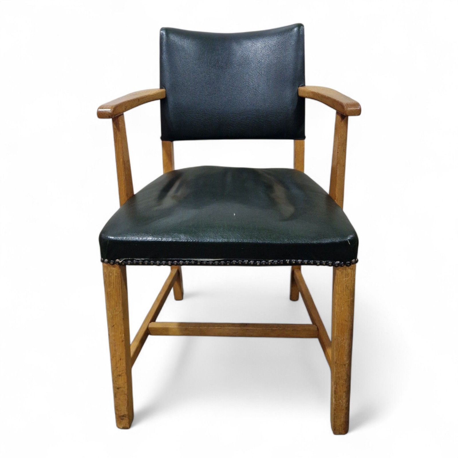 Vintage Oak Desk Chair Armchair Early 20th Century Light Oak Industrial Green photo furniture