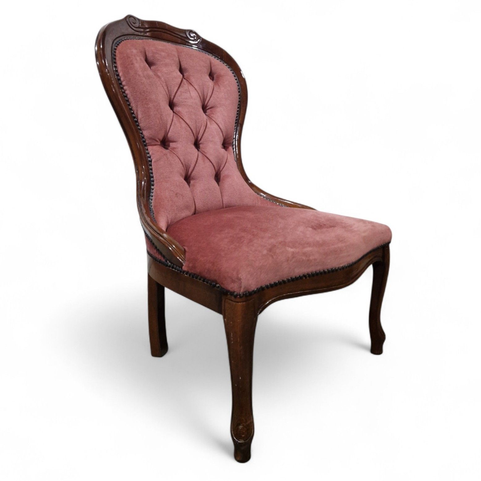 Victorian Style Nursing Chair Carved Bedroom Occasional Upholstered Seat photo vintage