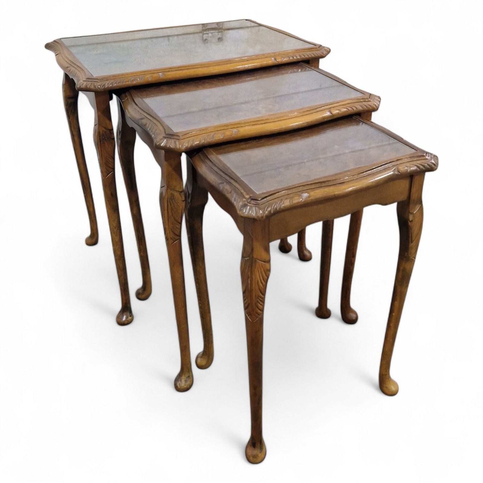 Carved Nest Of 3 Side Tables – Antique Style Occasional Tables Nesting Tables