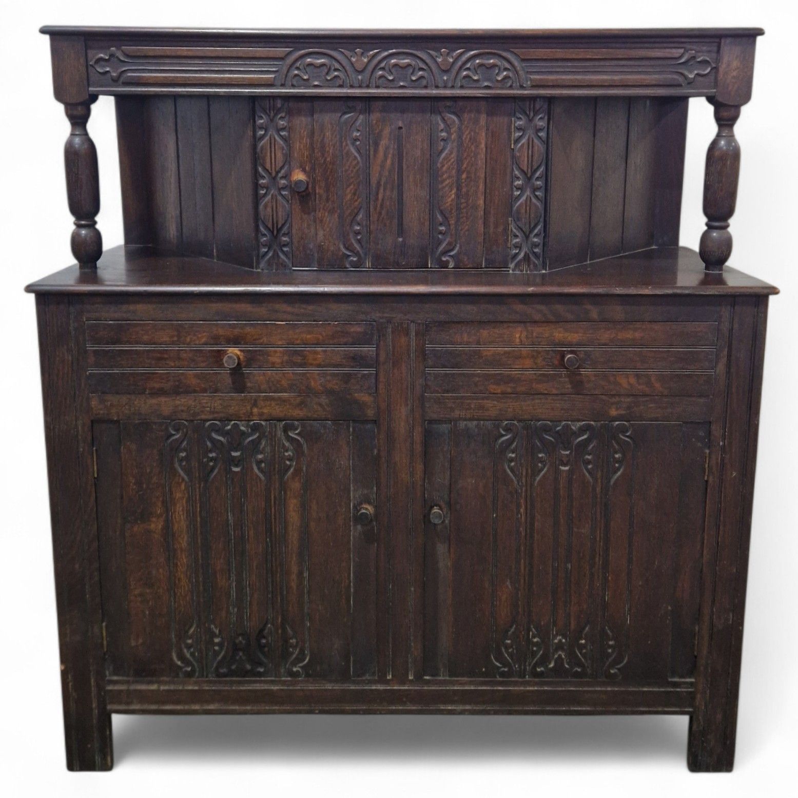 Victorian Carved Oak Buffet Dresser Jacobean Revival Antique Cupboard Sideboard photo furniture
