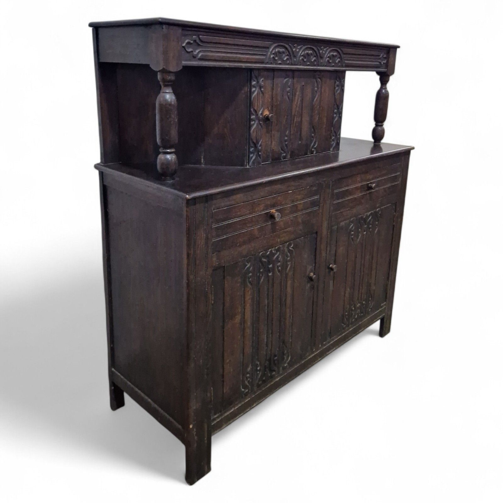 Victorian Carved Oak Buffet Dresser Jacobean Revival Antique Cupboard Sideboard photo 250.0