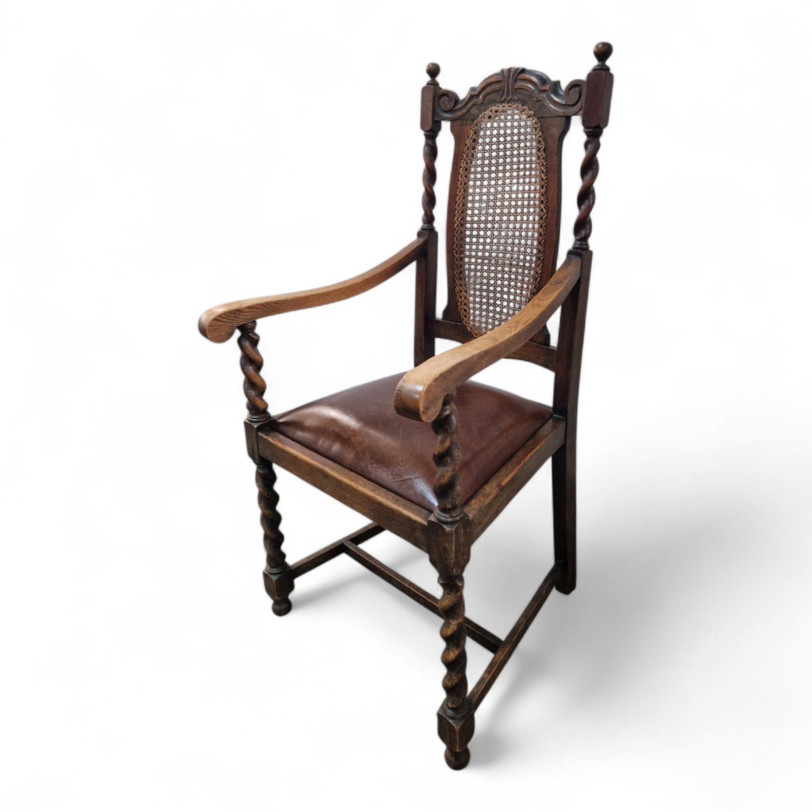 Antique Carved Oak Barley Spiral Twist Carver Chair Carved Farmhouse Armchair photo vinterior