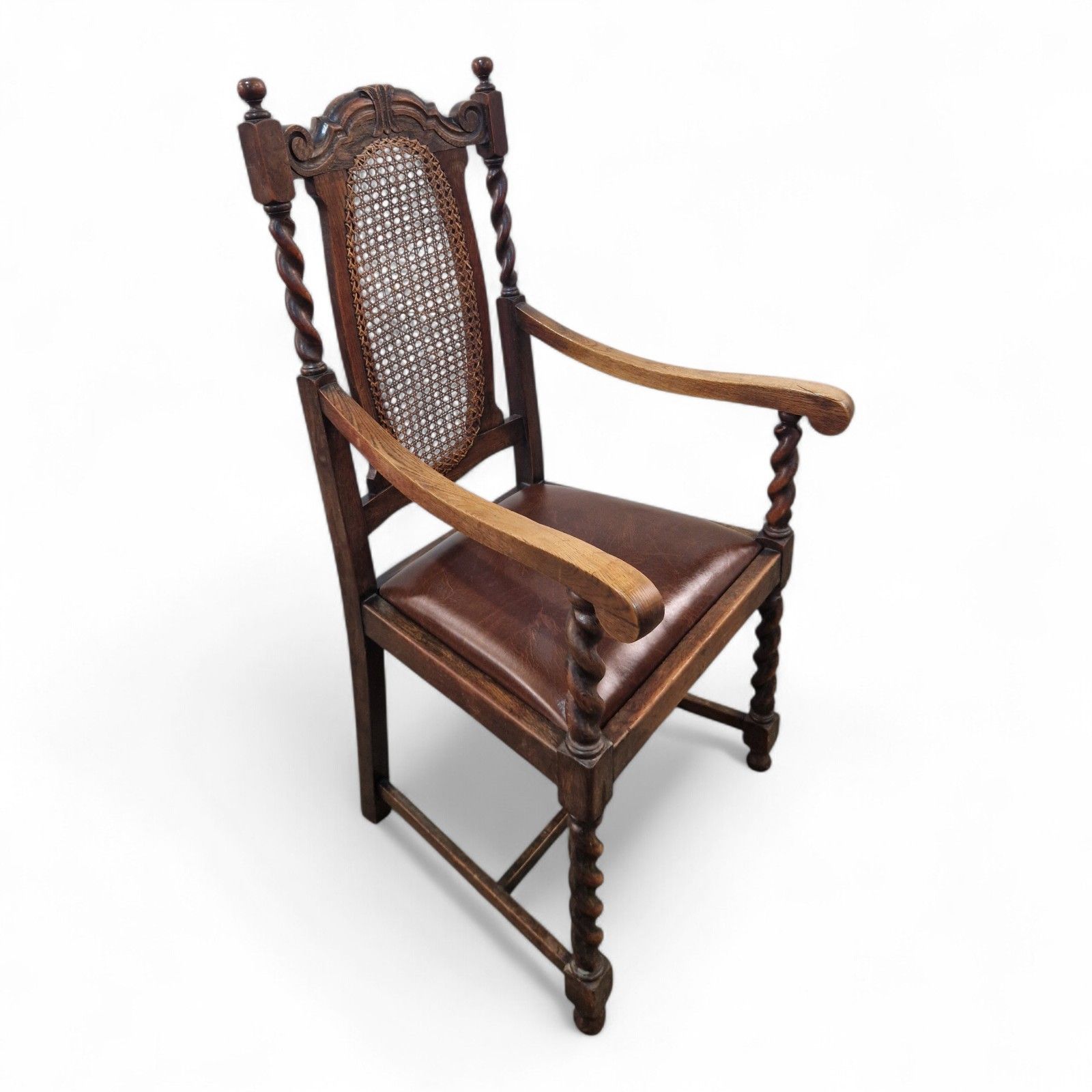 Antique Carved Oak Barley Spiral Twist Carver Chair Carved Farmhouse Armchair photo vintage