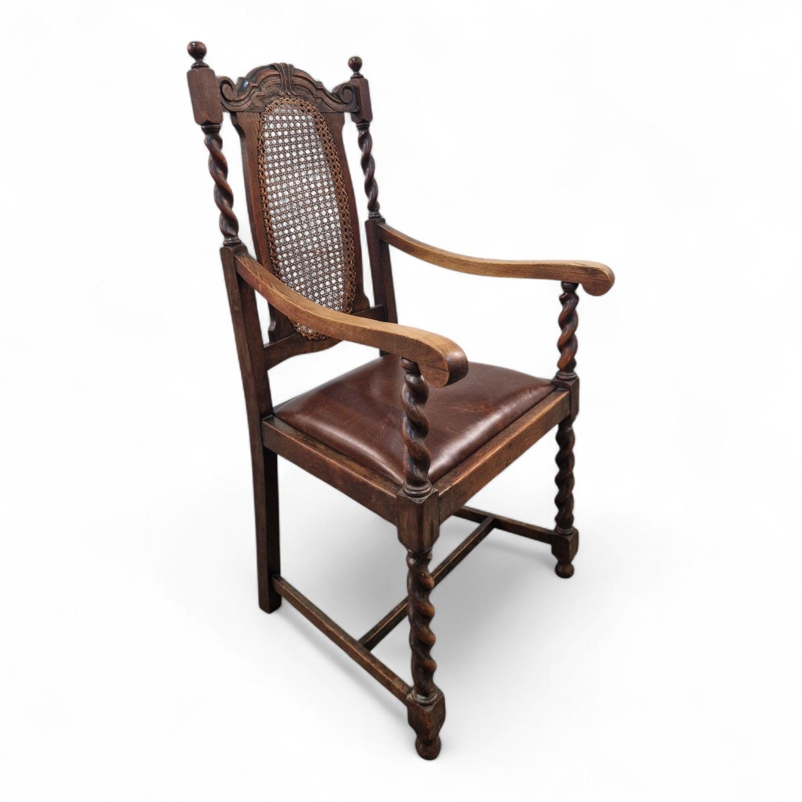 photo furniture Antique Carved Oak Barley Spiral Twist Carver Chair Carved Farmhouse Armchair