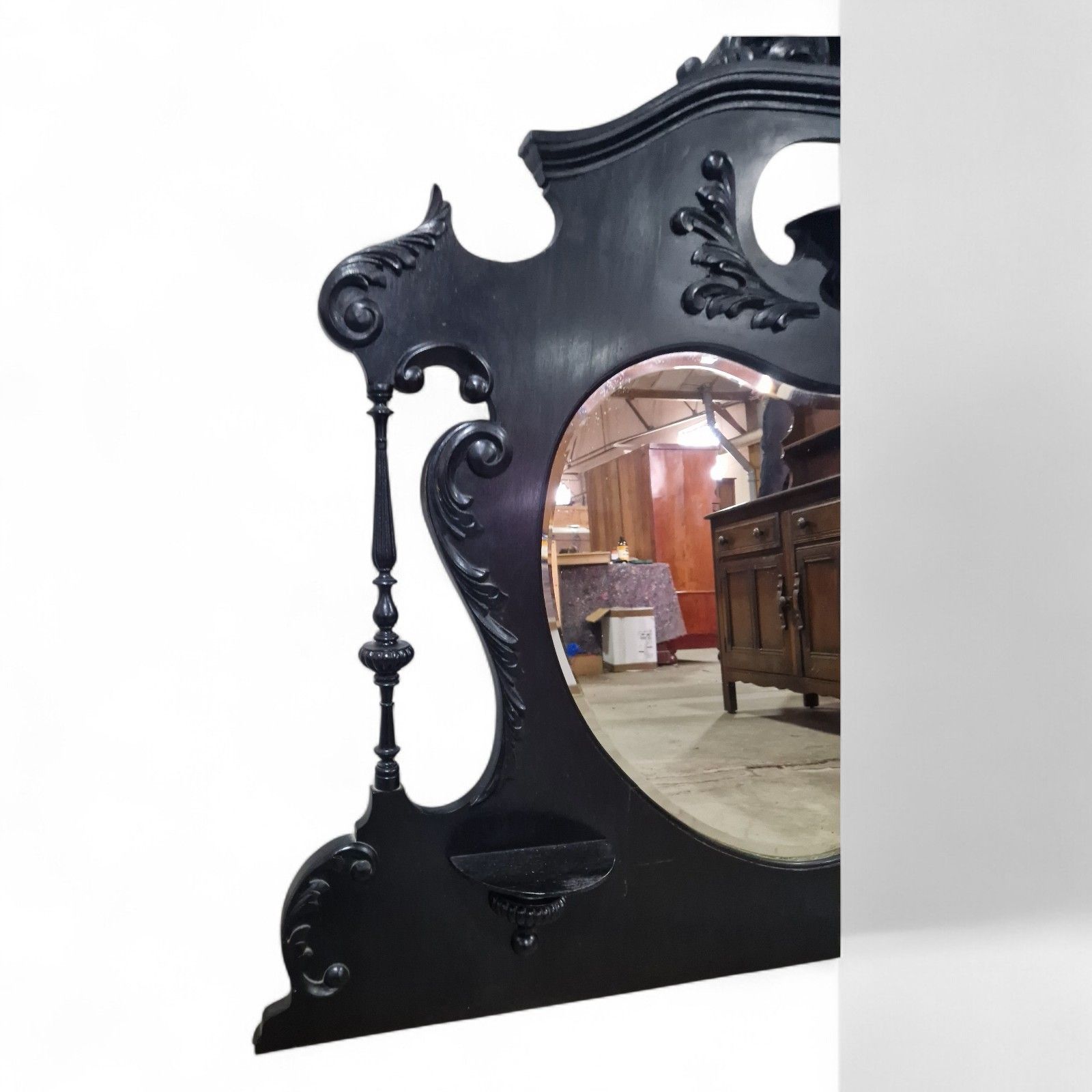 285.0 Victorian Overmantel Mirror Large Black Carved Heart Shaped Wall Mirror photo