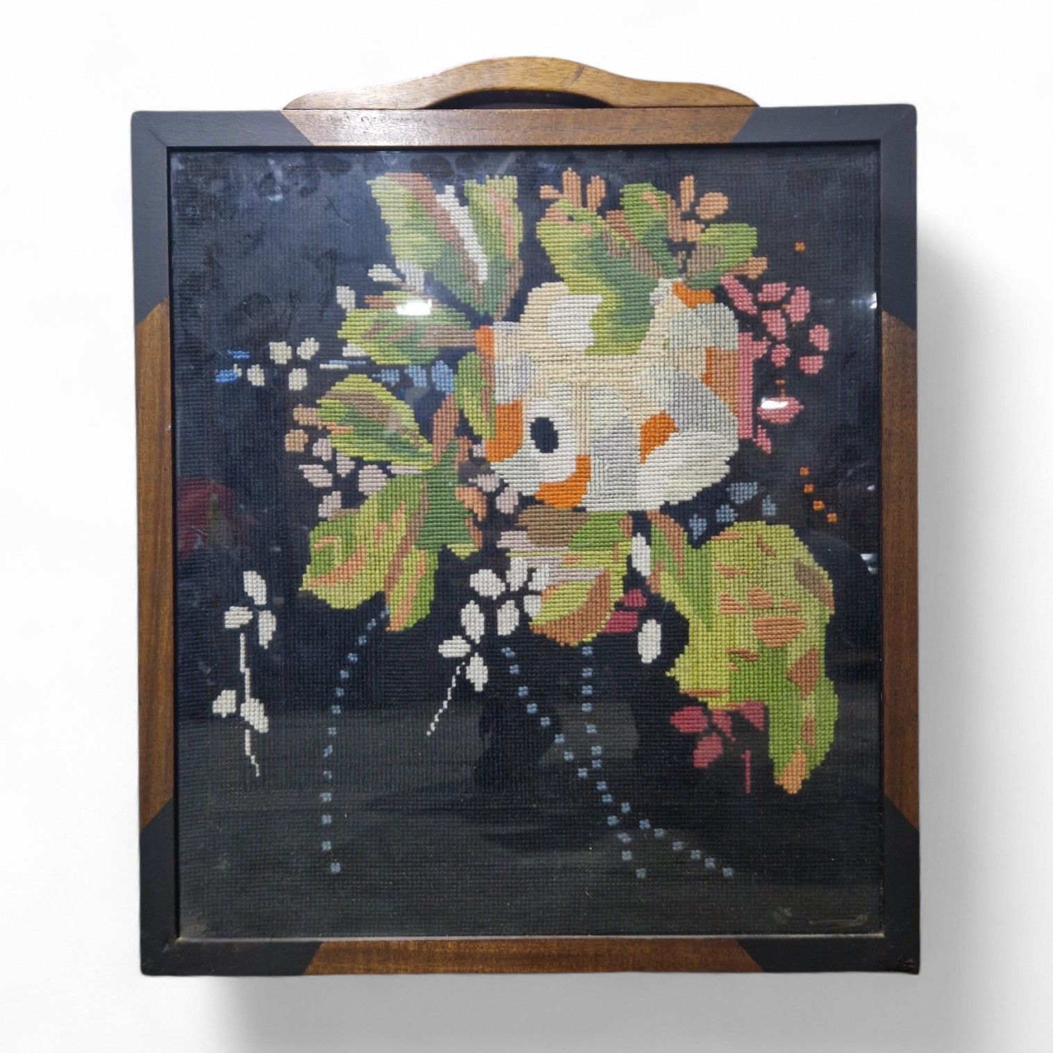 Embroidered Firescreen Wall Hanging Framed Needlework Decorative Textile Art photo furniture