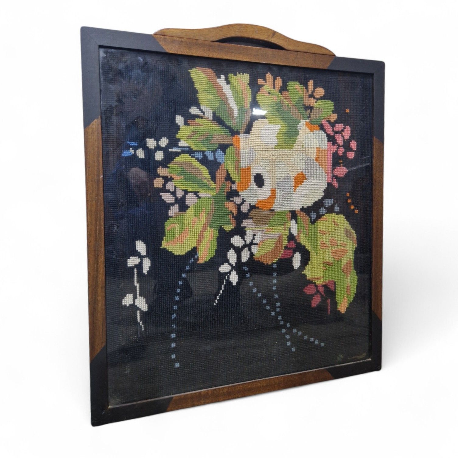 Embroidered Firescreen Wall Hanging Framed Needlework Decorative Textile Art photo for sale