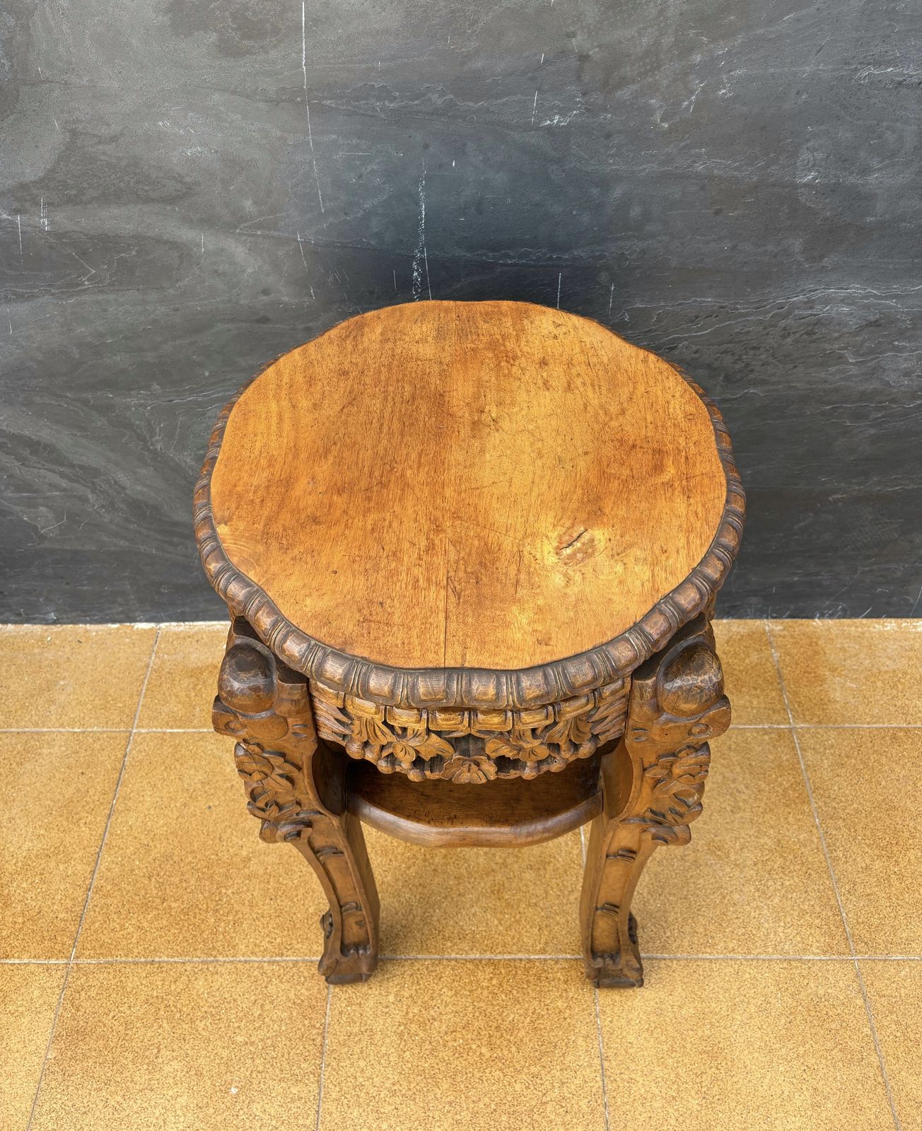 Chinese Carved Hardwood Side Table, Mid 20th Century photo furniture