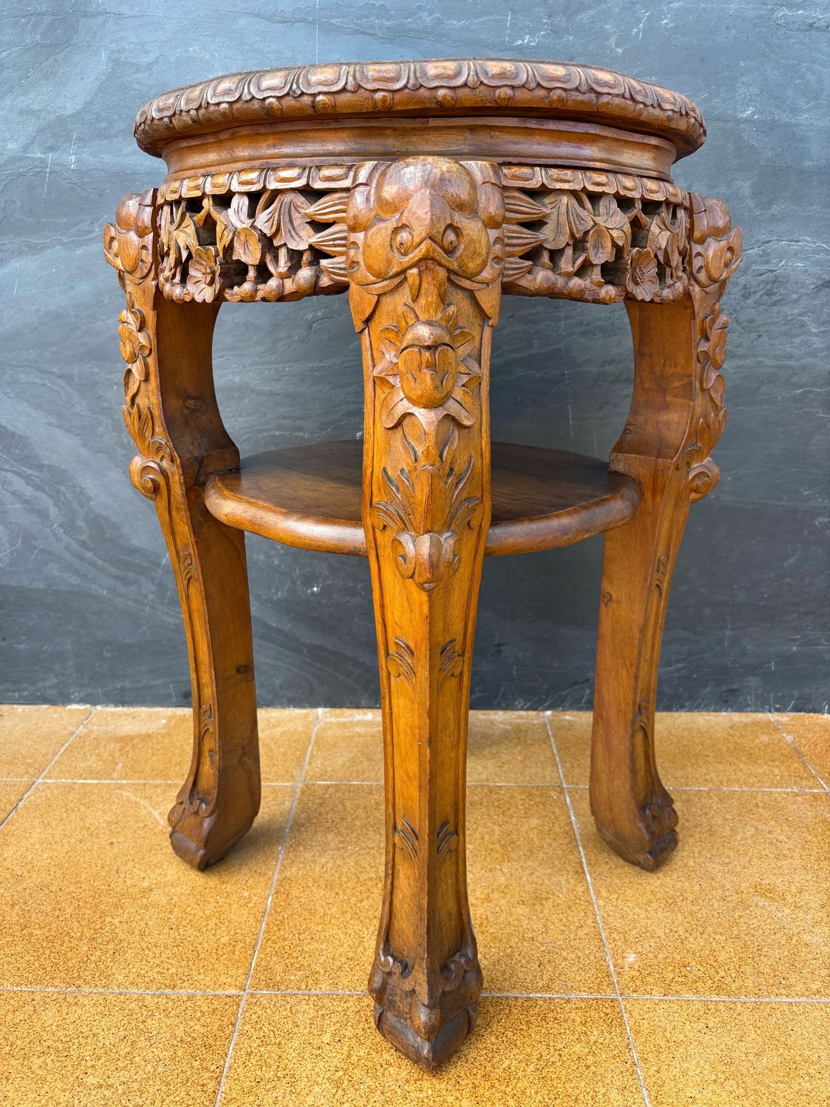 Chinese Carved Hardwood Side Table, Mid 20th Century photo 1430.0