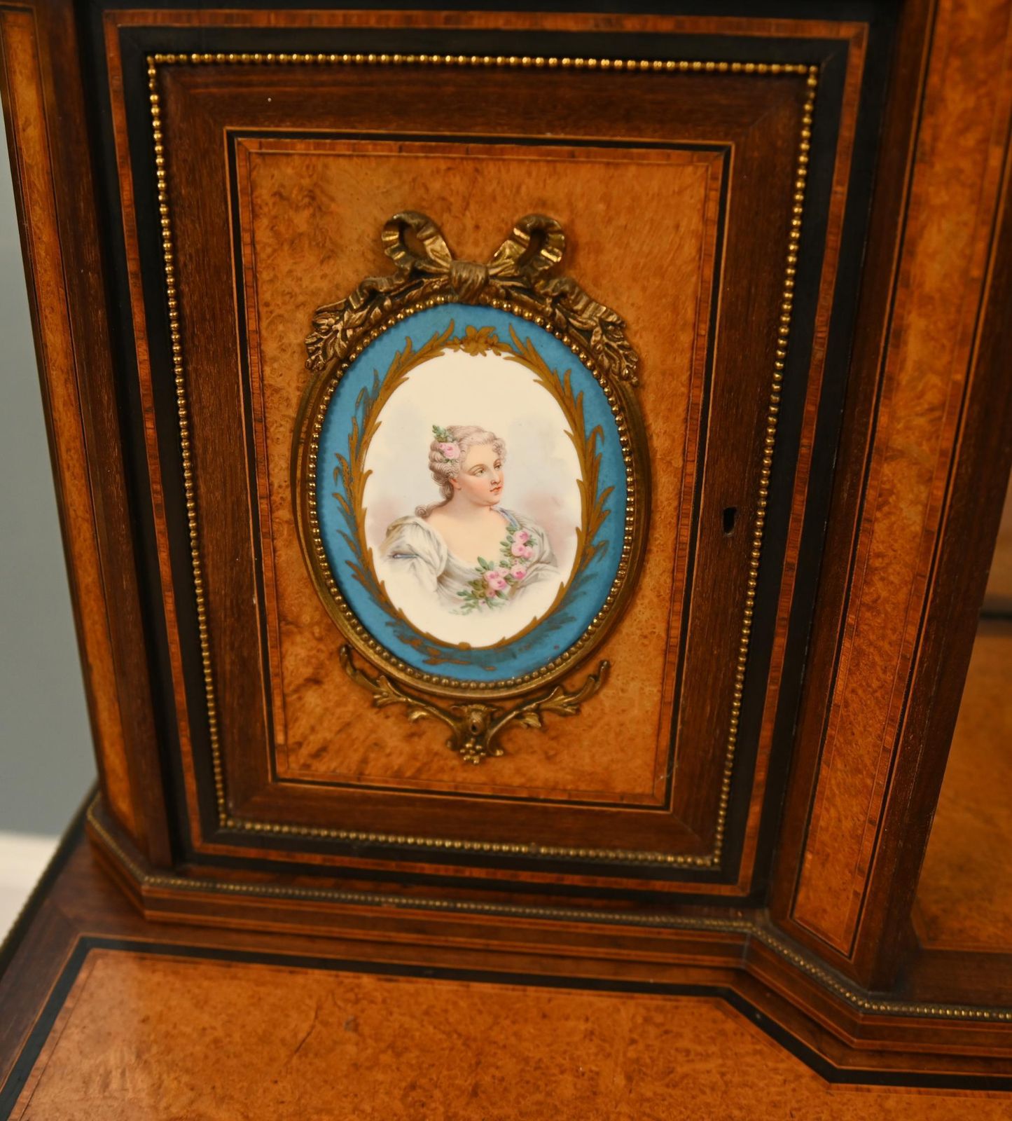 Victorian Bonheur De Jour Desk Amboyna Sevres Plaques 1860 photo vinterior