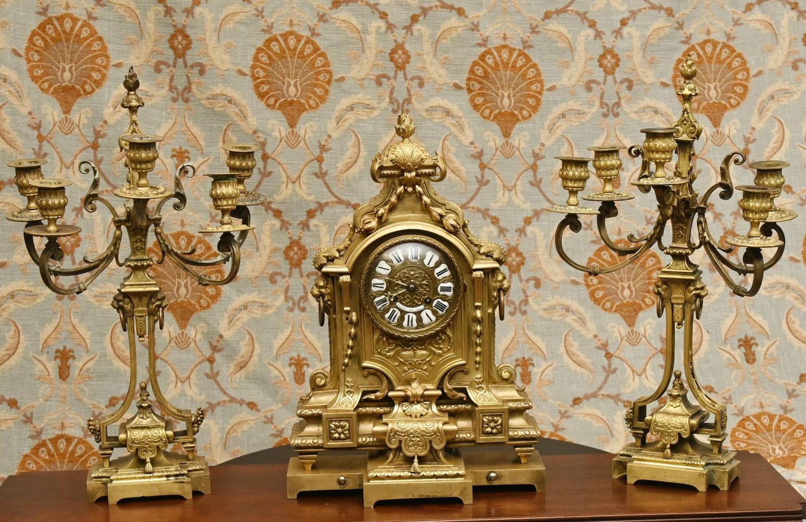Louis XVI Gilt Clock Garniture Set Candelabras 1880
