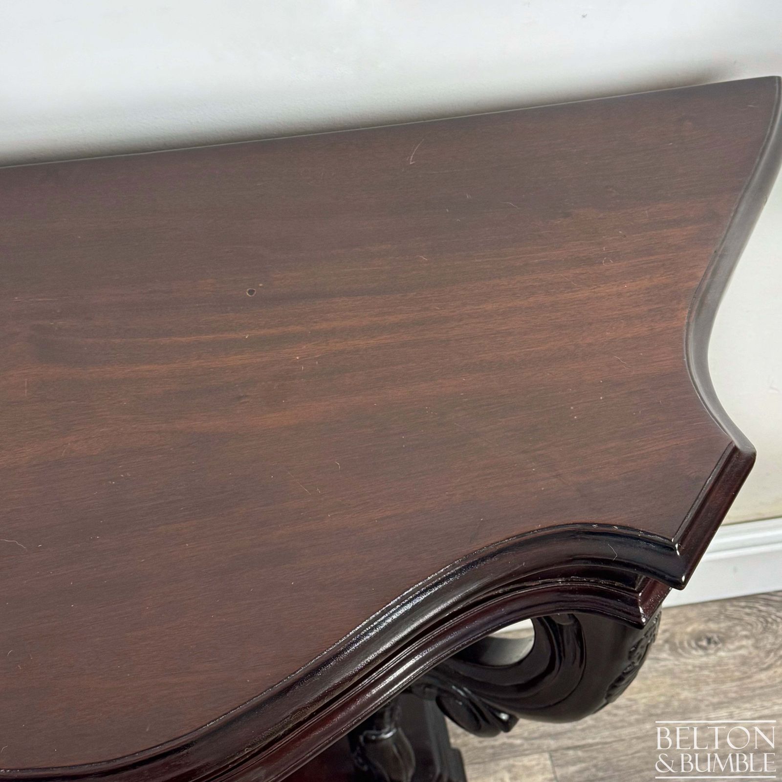 Reproduction Victorian Mahogany Serpentine Hallway Console Table With Carved Scroll Detail photo vintage