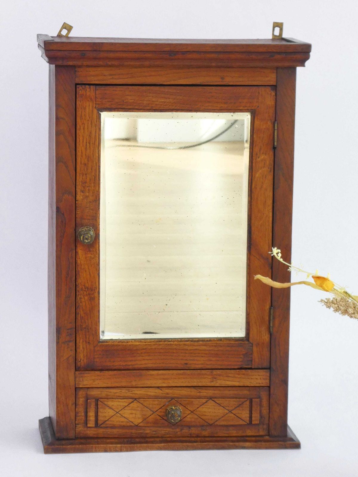 Antique Art Deco Wooden Mirror Cabinet With Drawer, Carved Apothecary, Farmhouse Wall Decor photo furniture