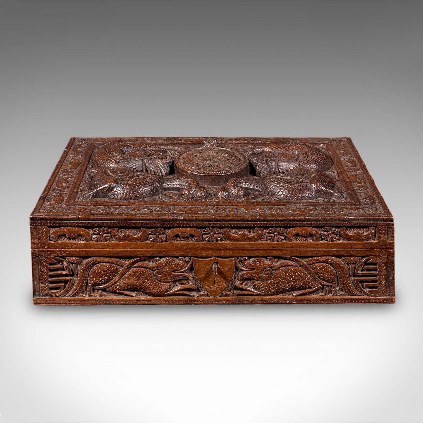 Vintage Carved Cigar Box, Oriental, Teak, Keepsake, Jewellery Case, Art Deco photo Home Decor