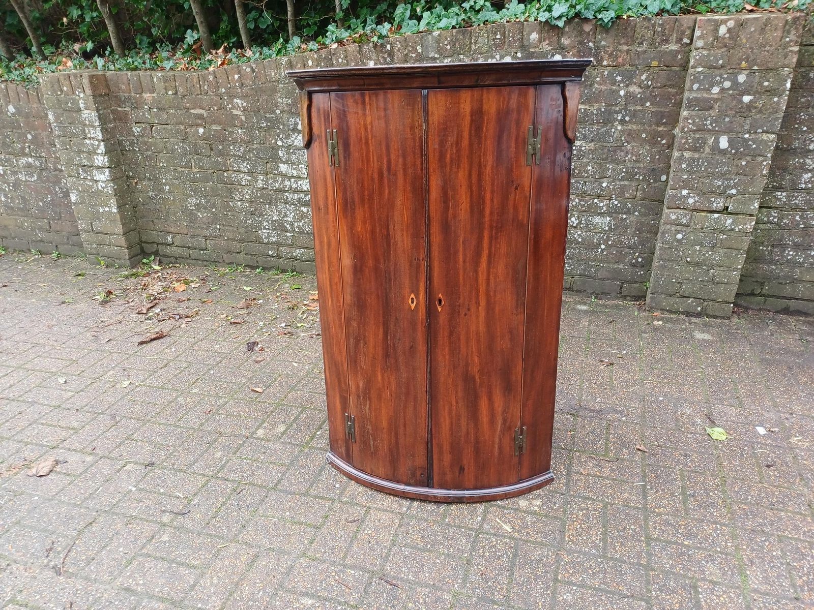 Victorian Mahogany Corner Cupboard Antique Bow Front Cabinet With Drawers Shelves Brass Hinges Oak Interior Storage