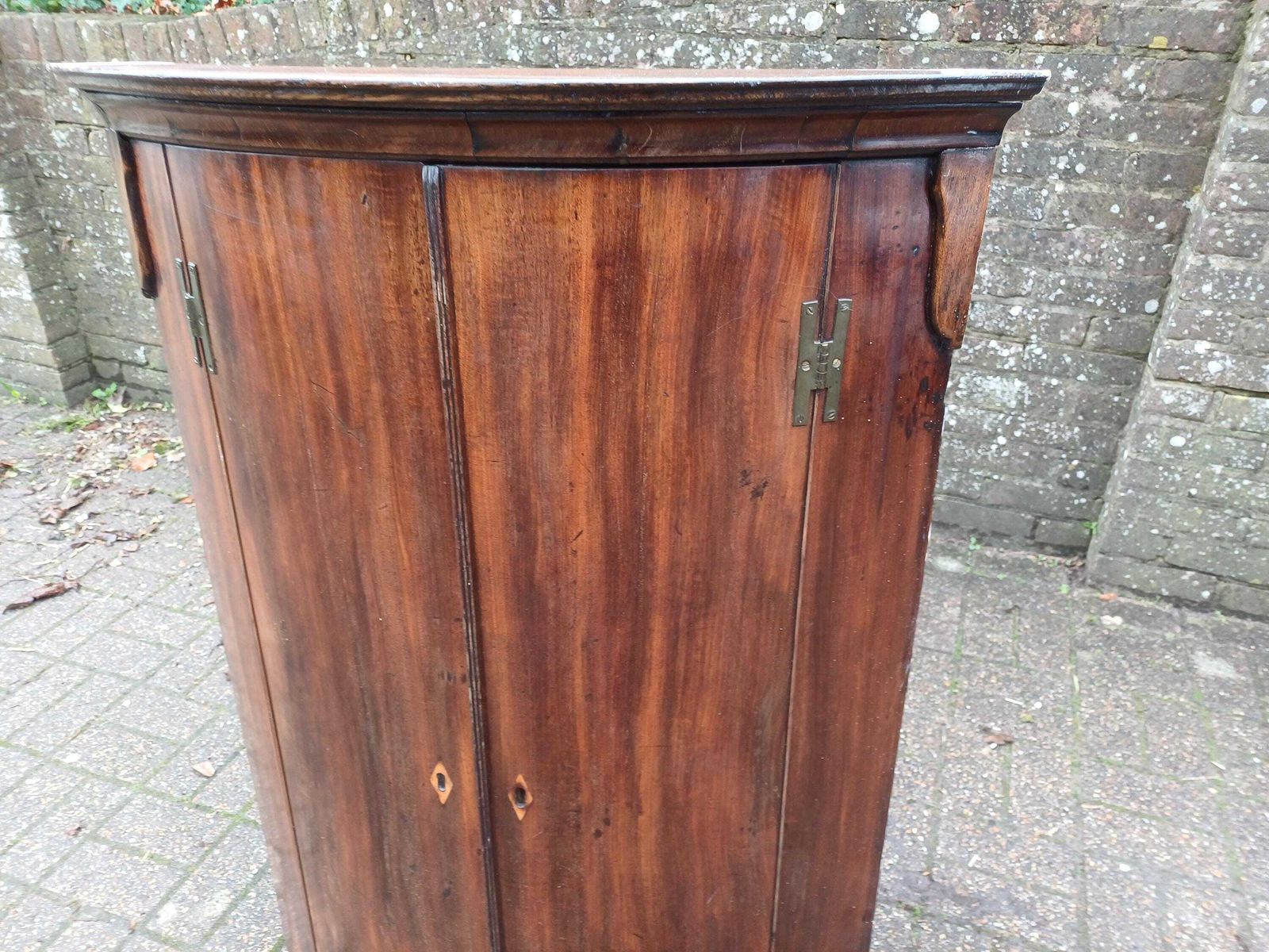 Victorian Mahogany Corner Cupboard Antique Bow Front Cabinet With Drawers Shelves Brass Hinges Oak Interior Storage photo 495.0