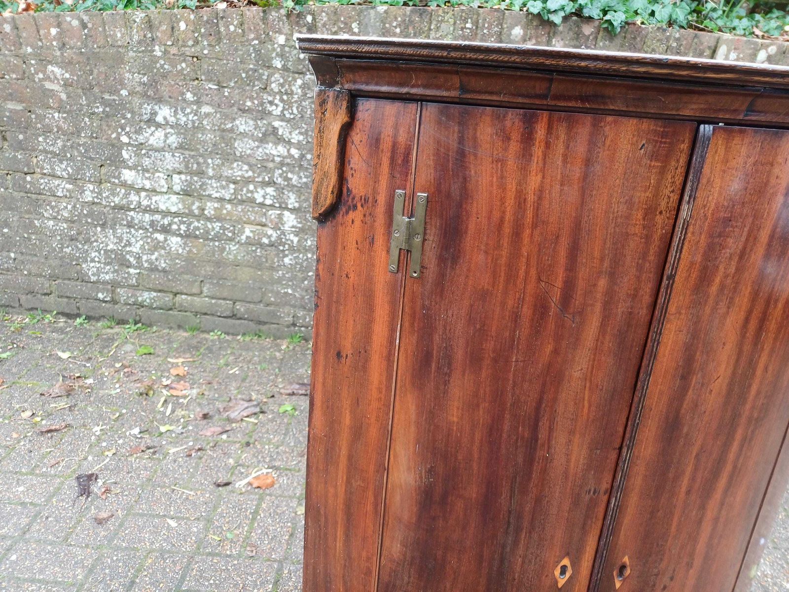 Furniture Victorian Mahogany Corner Cupboard Antique Bow Front Cabinet With Drawers Shelves Brass Hinges Oak Interior Storage photo