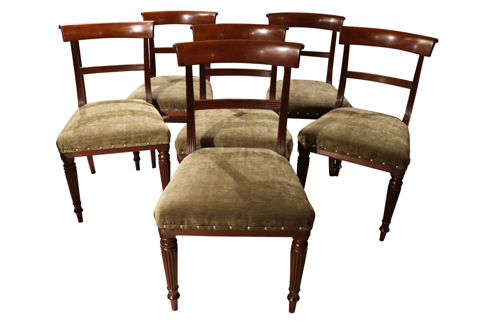 Set Of Six Regency Mahogany Bar Back Dining Chairs With Reeded Legs, Circa 1820 photo Furniture