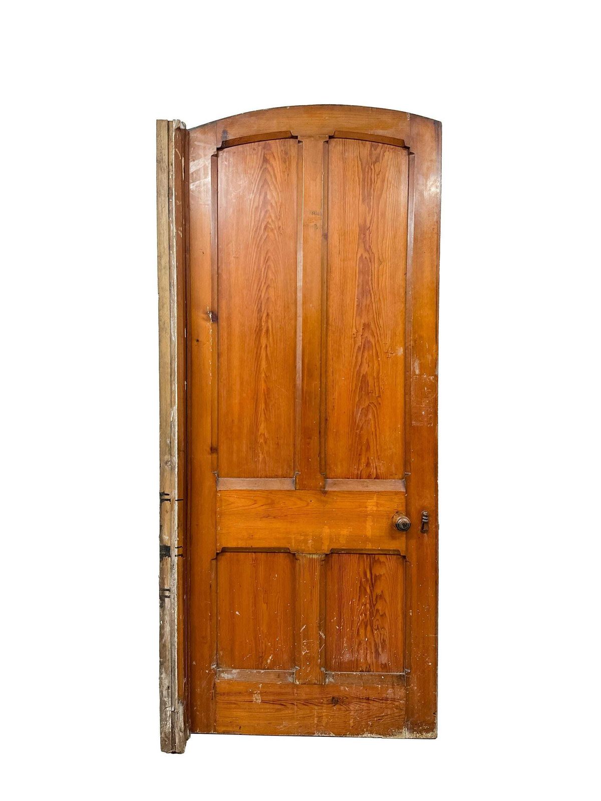 Victorian 4 Panel Pitch Pine Door With Arch & Original Carved Handles   Gothic Revival 19th Century photo furniture