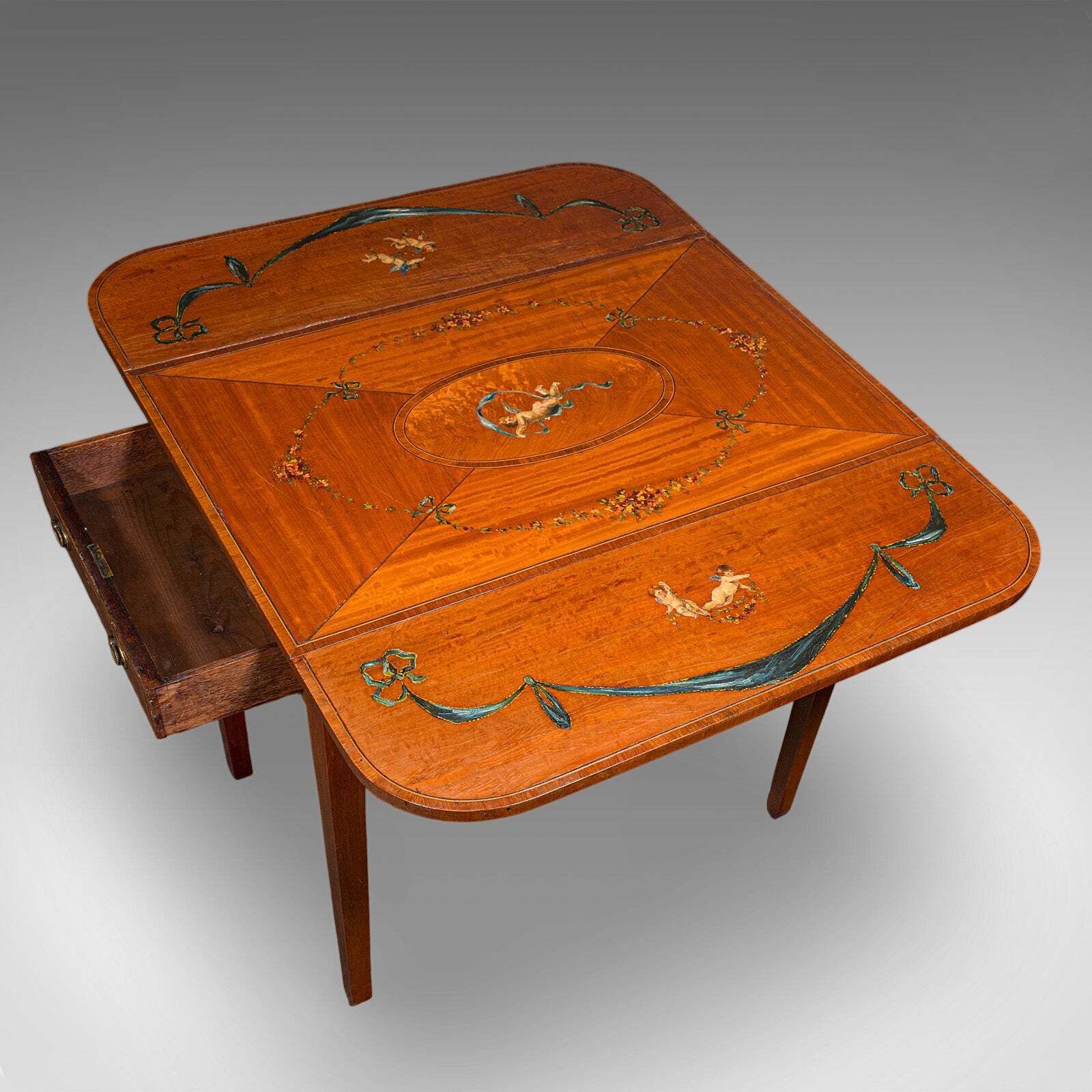 Antique Pembroke Table, English, Satinwood, Drop Leaf, Occasional, Tea, Regency photo vintage