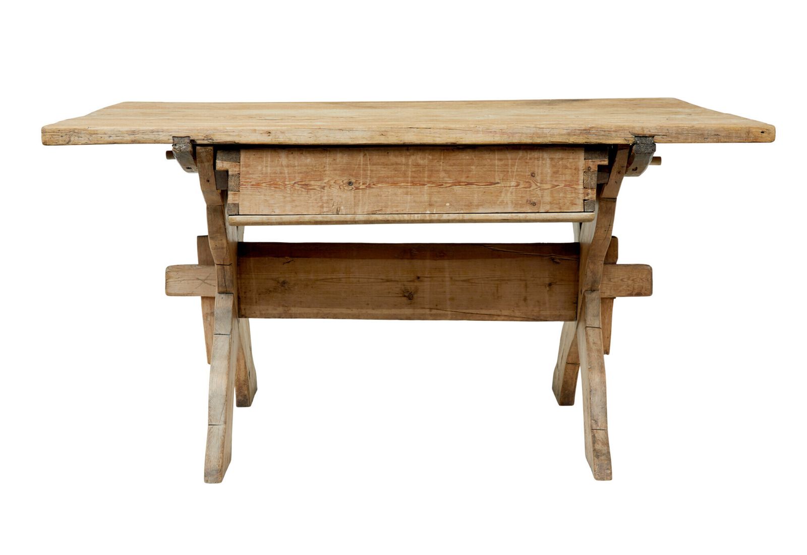 19th Century Swedish Pine X Frame Kitchen Table photo vintage