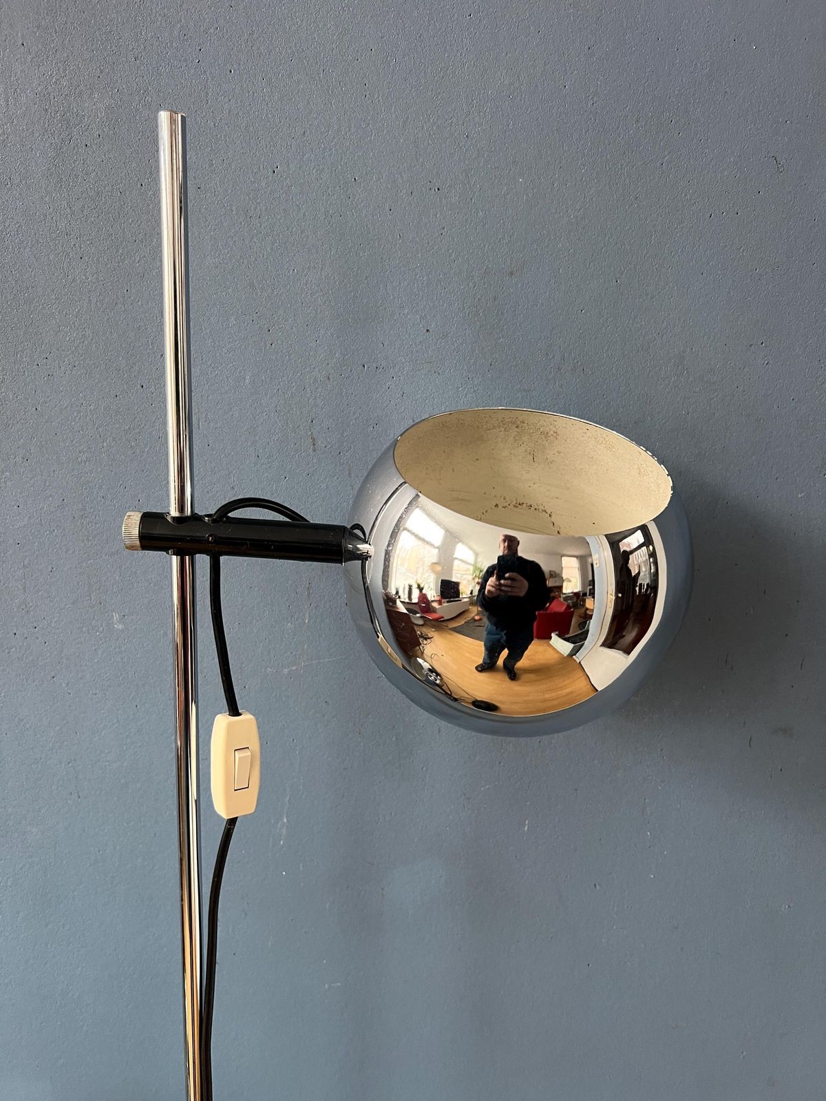 photo for sale Mid Century Chromen Herda Eyeball Vloerlamp, Jaren '70