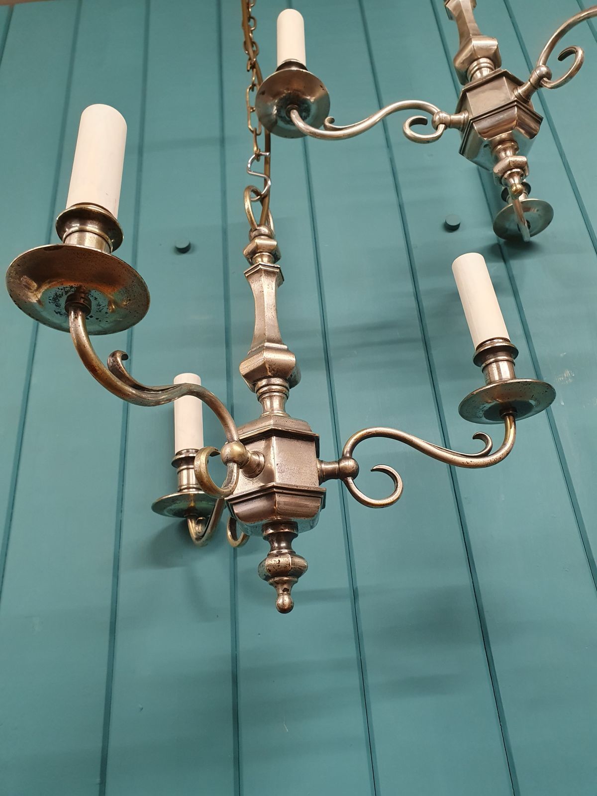 Pair Of Early 20th Century Nickel Silver Three Arm Chandeliers 15" photo 770.0