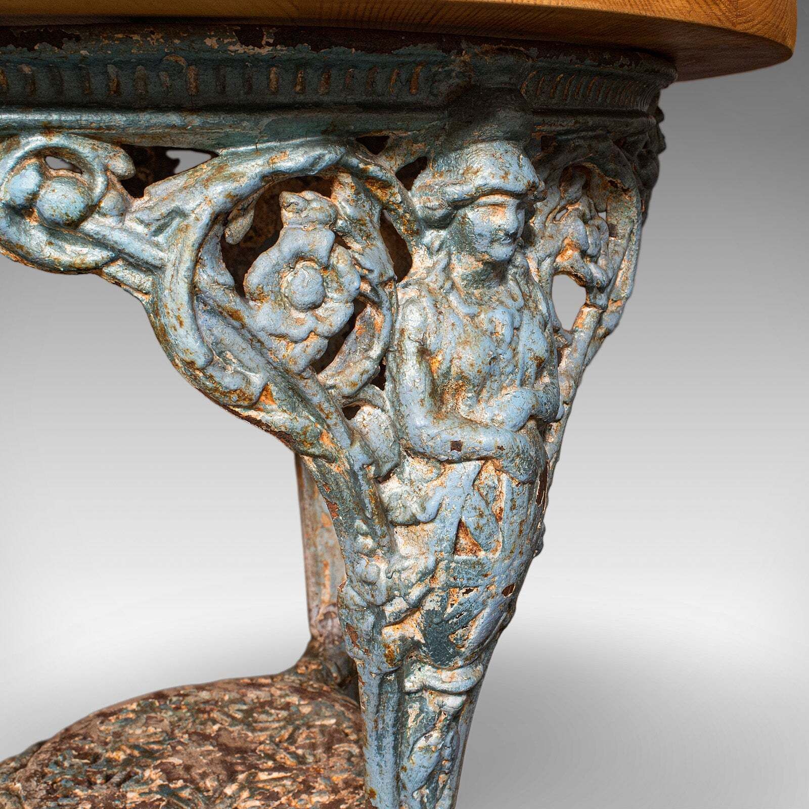 photo furniture Antique Tavern Table, English, Pine, Cast Iron, Britannia, Pub, Victorian, 1880