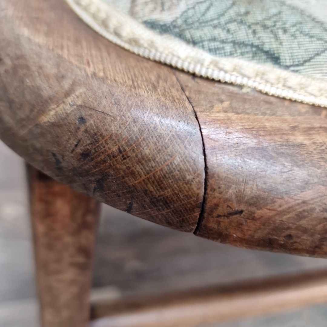 photo for sale Antique Wooden Child's Chair Upholstered Seat Arts And Crafts Oak Vintage