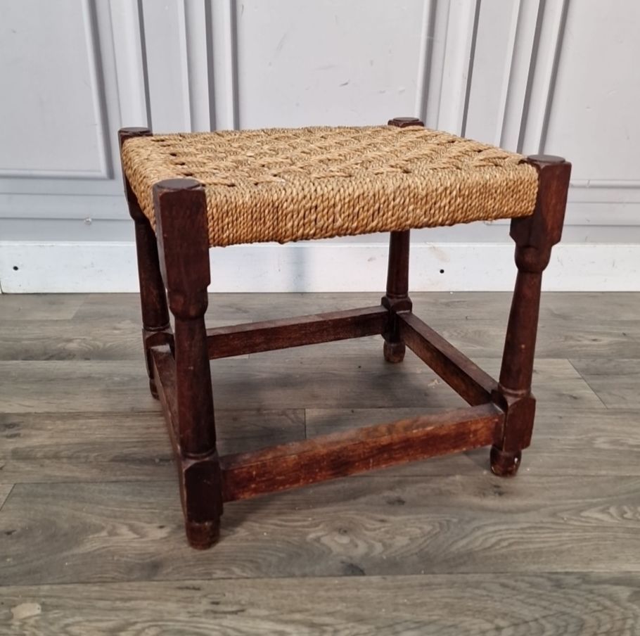 Antique Rush Foot Stool Oak Farmhouse Country Style Rope Footstool Rest photo furniture