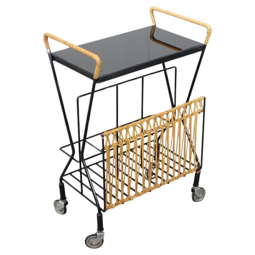 Mid Century Rolling Magazine Rack Cart, 1970s, Czechoslovakia