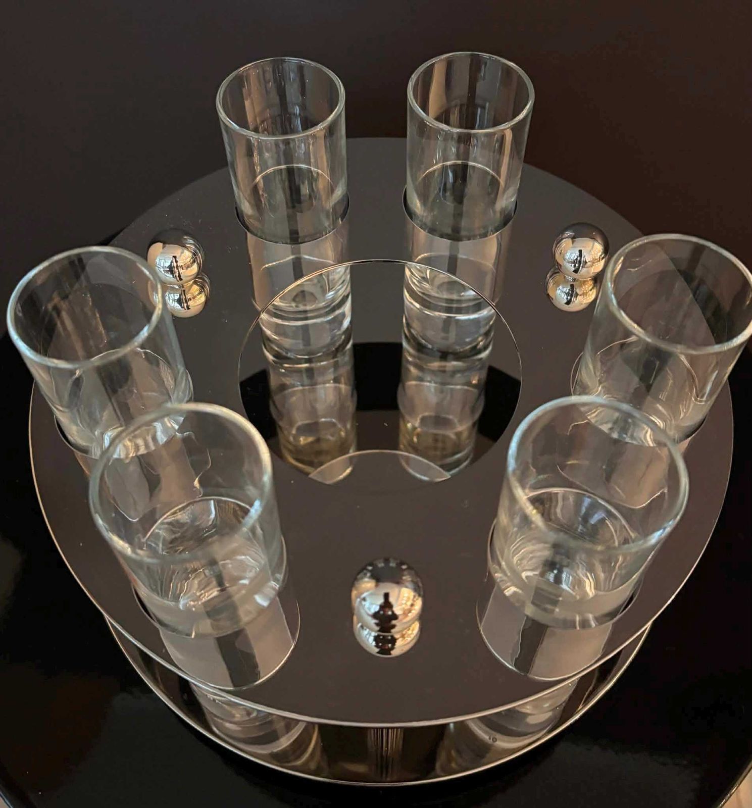 Caviar Server Set With 6 Shot Glasses, Stainless Steel Holder, Made In Italy photo for sale