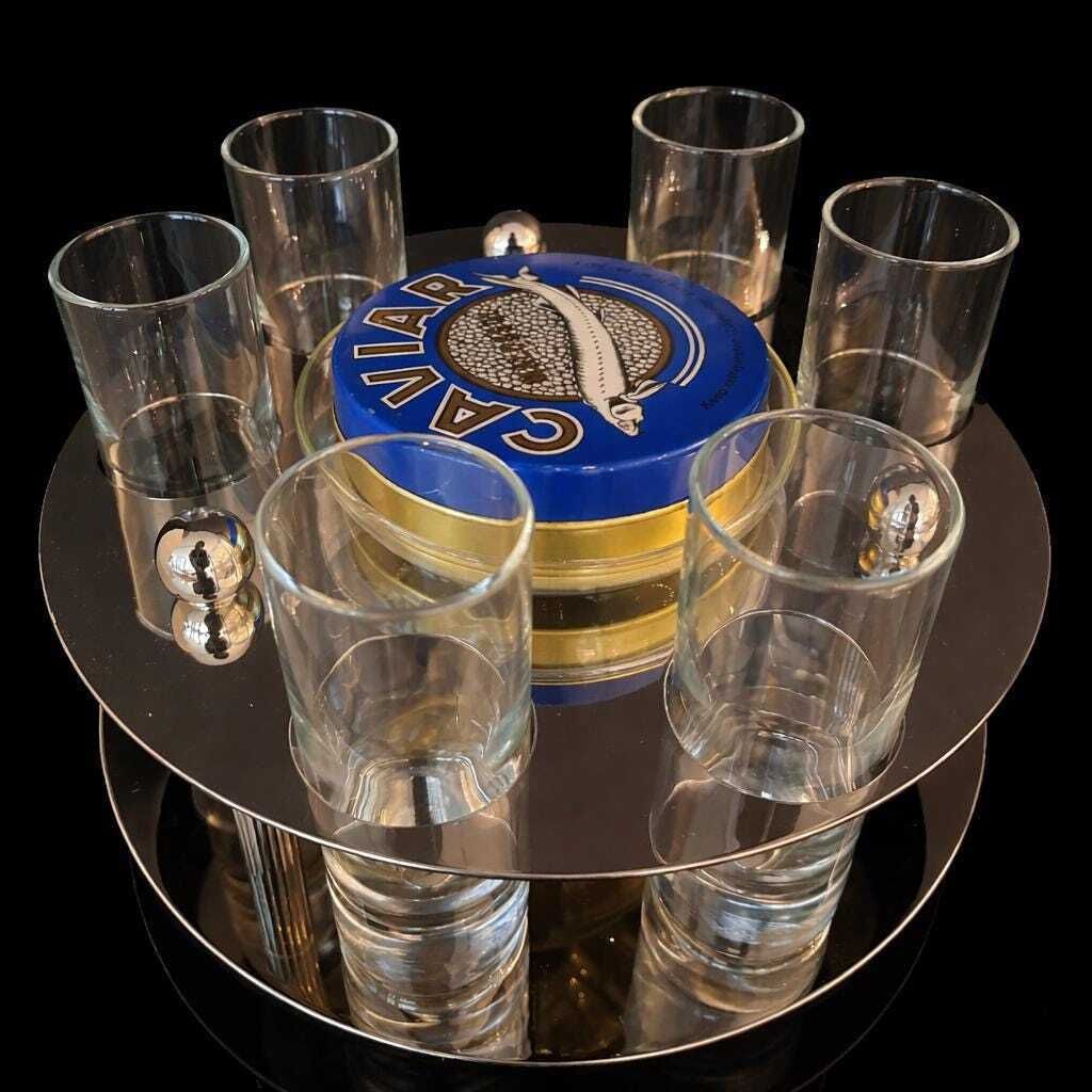 Caviar Server Set With 6 Shot Glasses, Stainless Steel Holder, Made In Italy photo 182.0