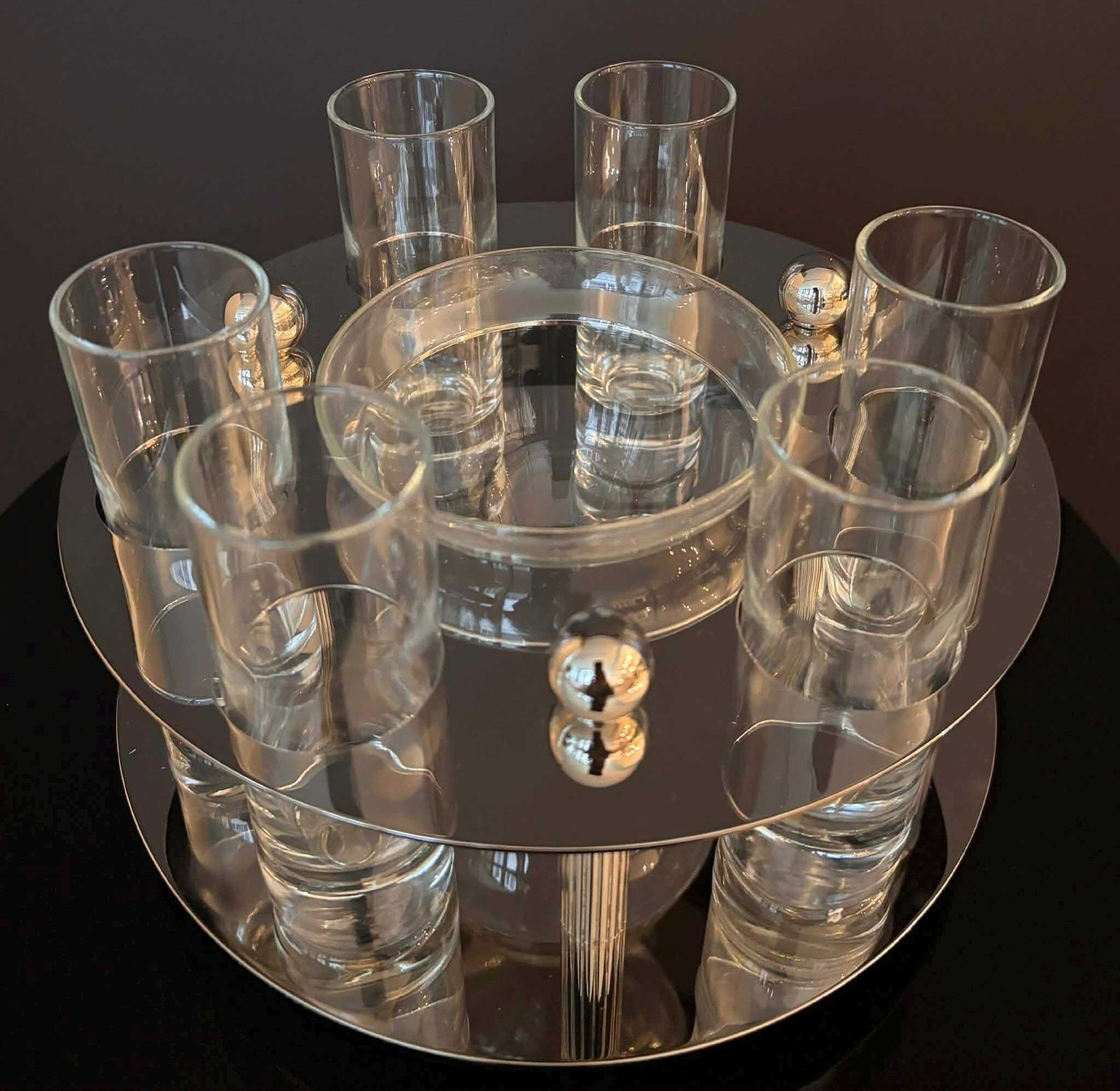 photo furniture Caviar Server Set With 6 Shot Glasses, Stainless Steel Holder, Made In Italy
