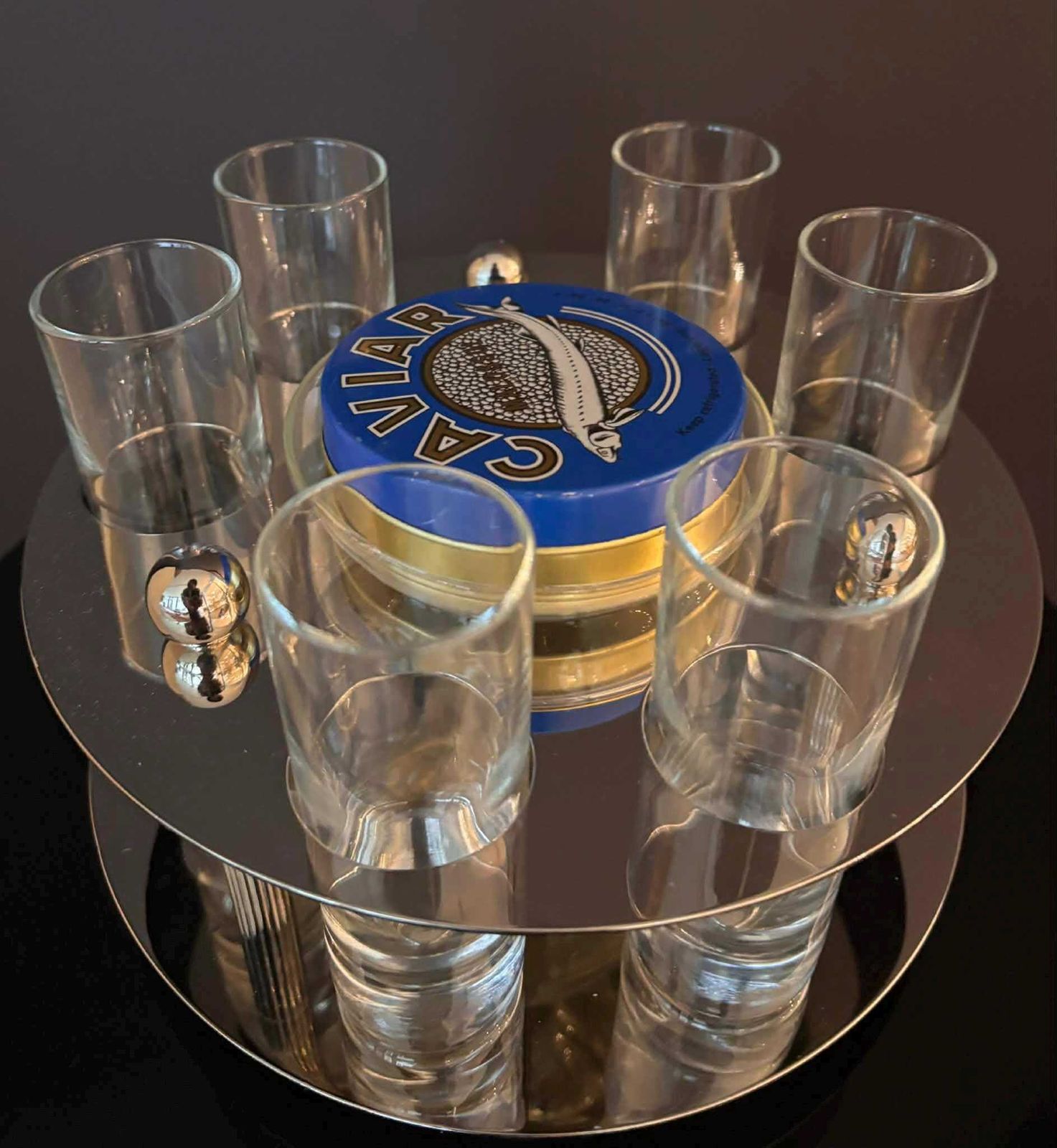 photo buy Caviar Server Set With 6 Shot Glasses, Stainless Steel Holder, Made In Italy