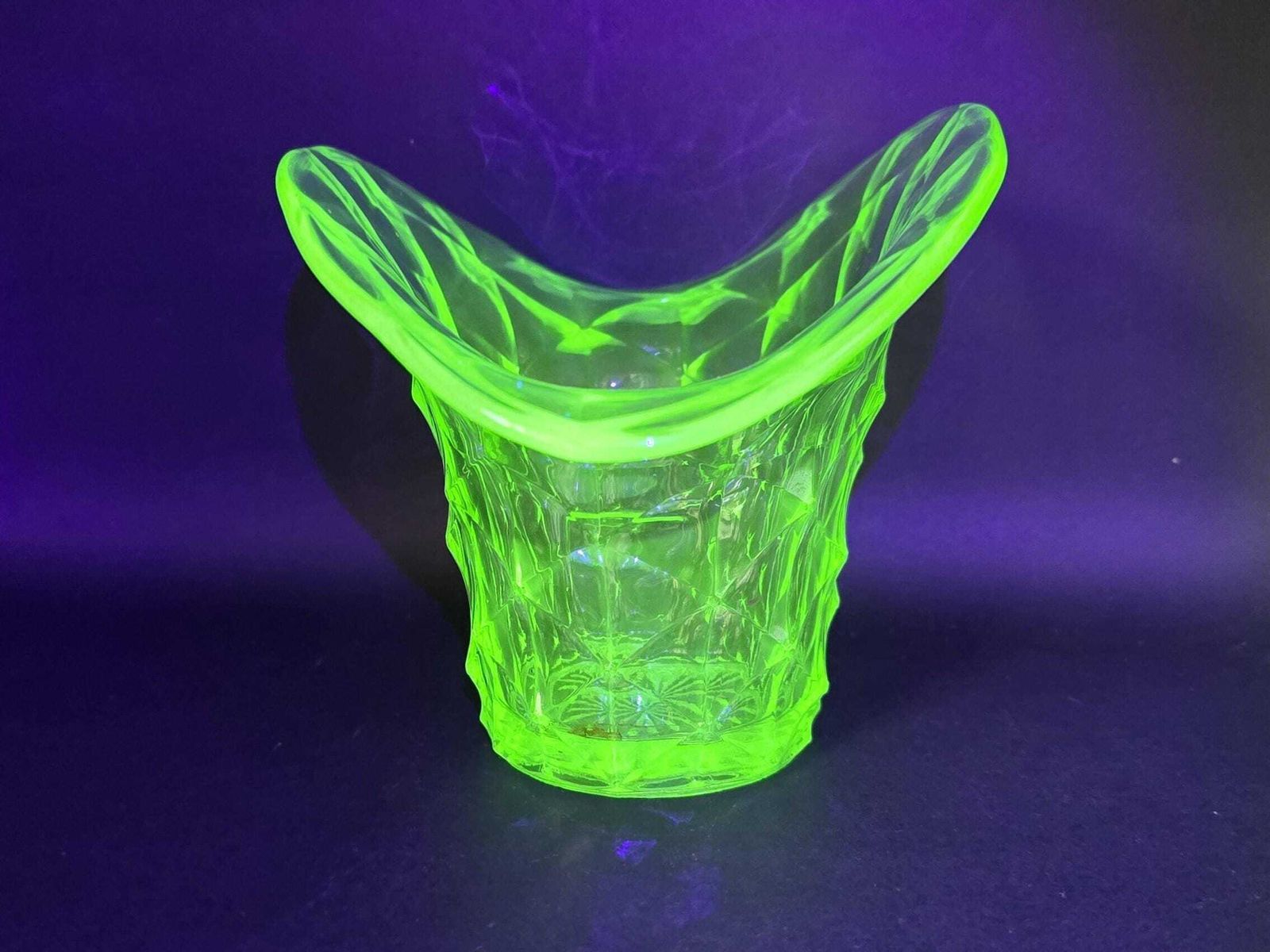 Antique Uranium Glass Vase   "Top Hat" Flower Vase   Uv Active   1920s Czech photo Home Decor