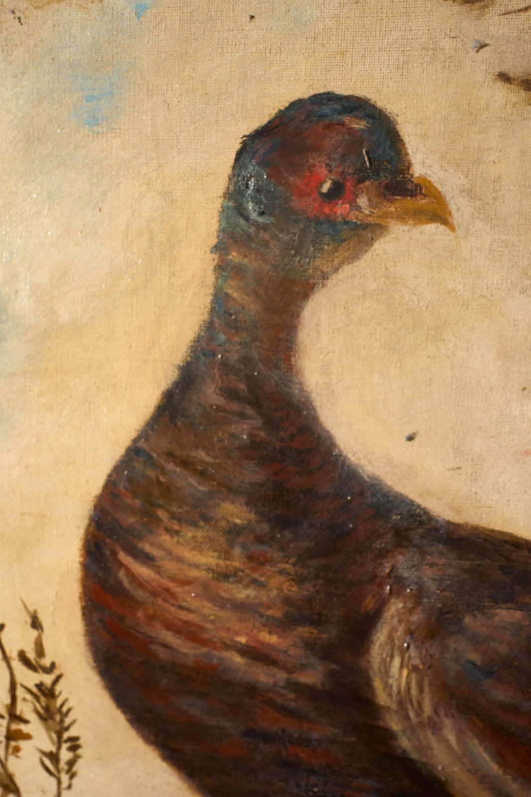 photo furniture 19th Century Very Large Oval Oil On Canvas Painting Of Birds