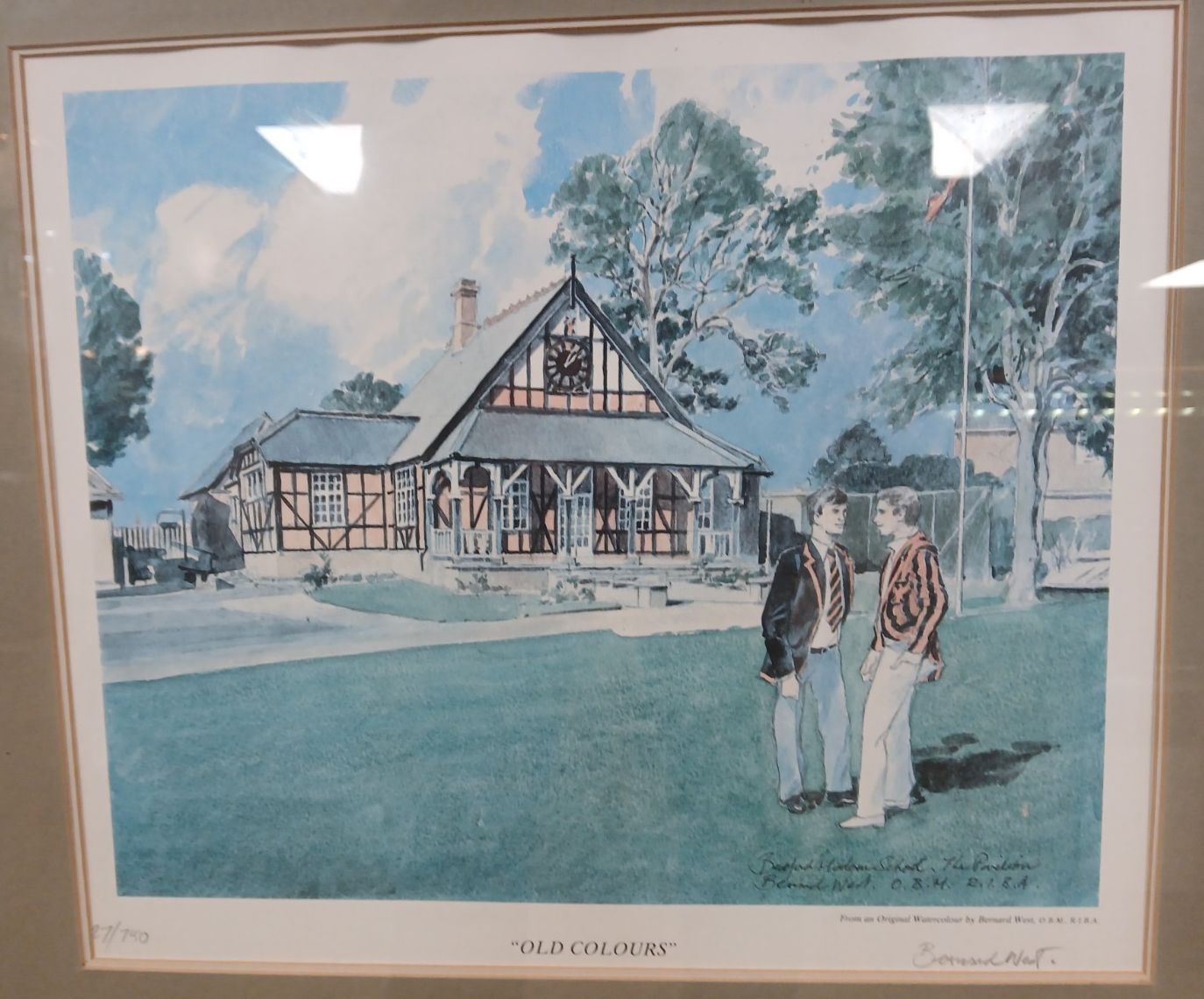 "Old Colours" Bedford School. Signed Print Of A Watercolour By Bernard West photo furniture