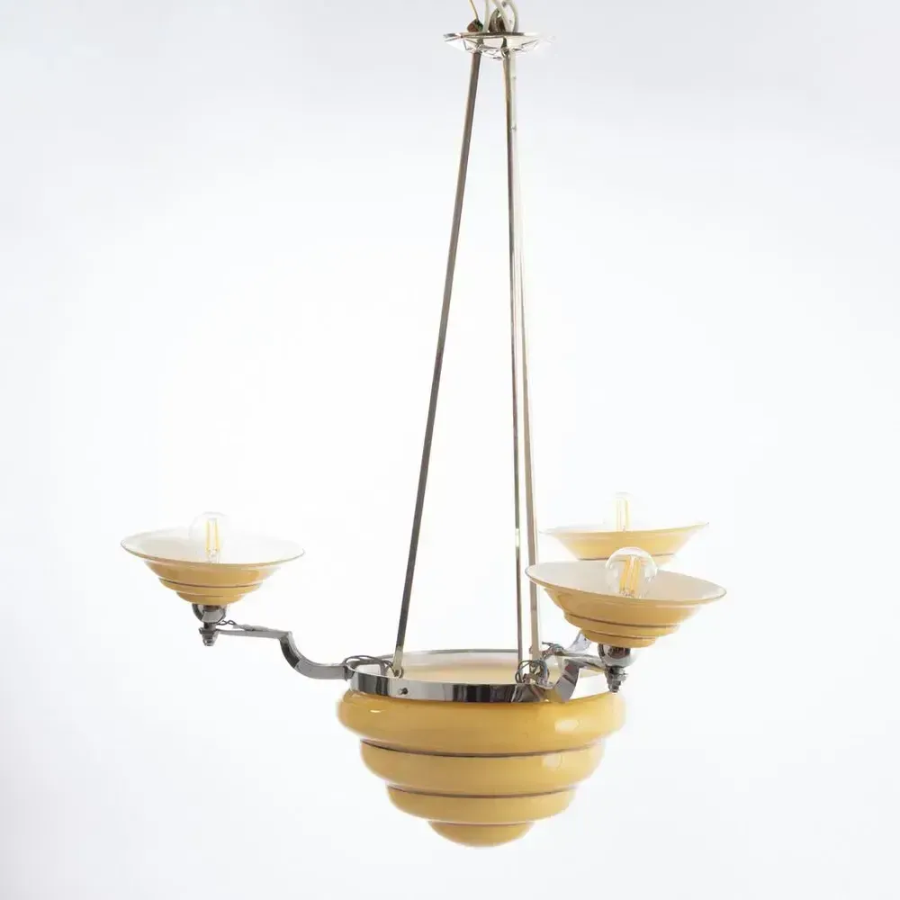 British Art Deco 3 Branch Chandelier C.1930 photo furniture