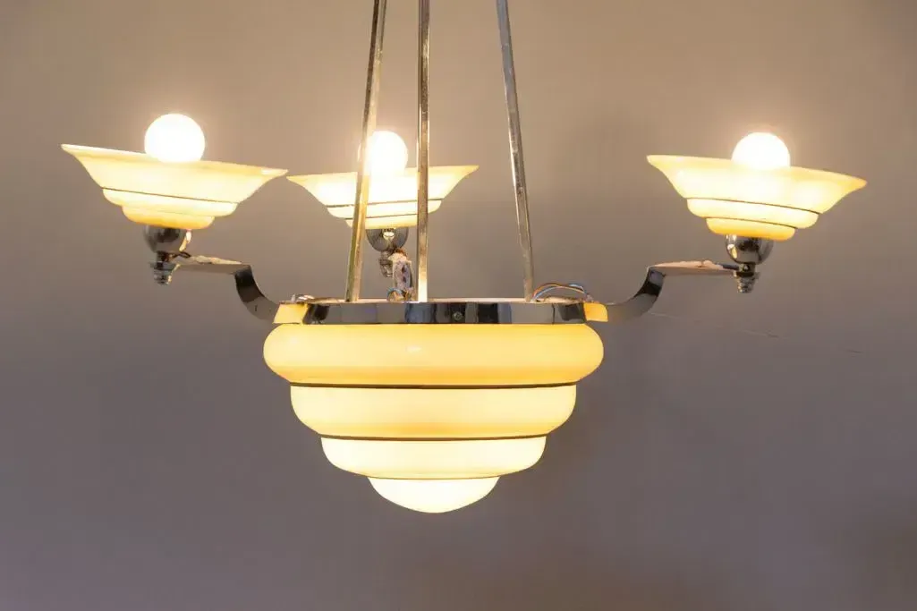 photo furniture British Art Deco 3 Branch Chandelier C.1930