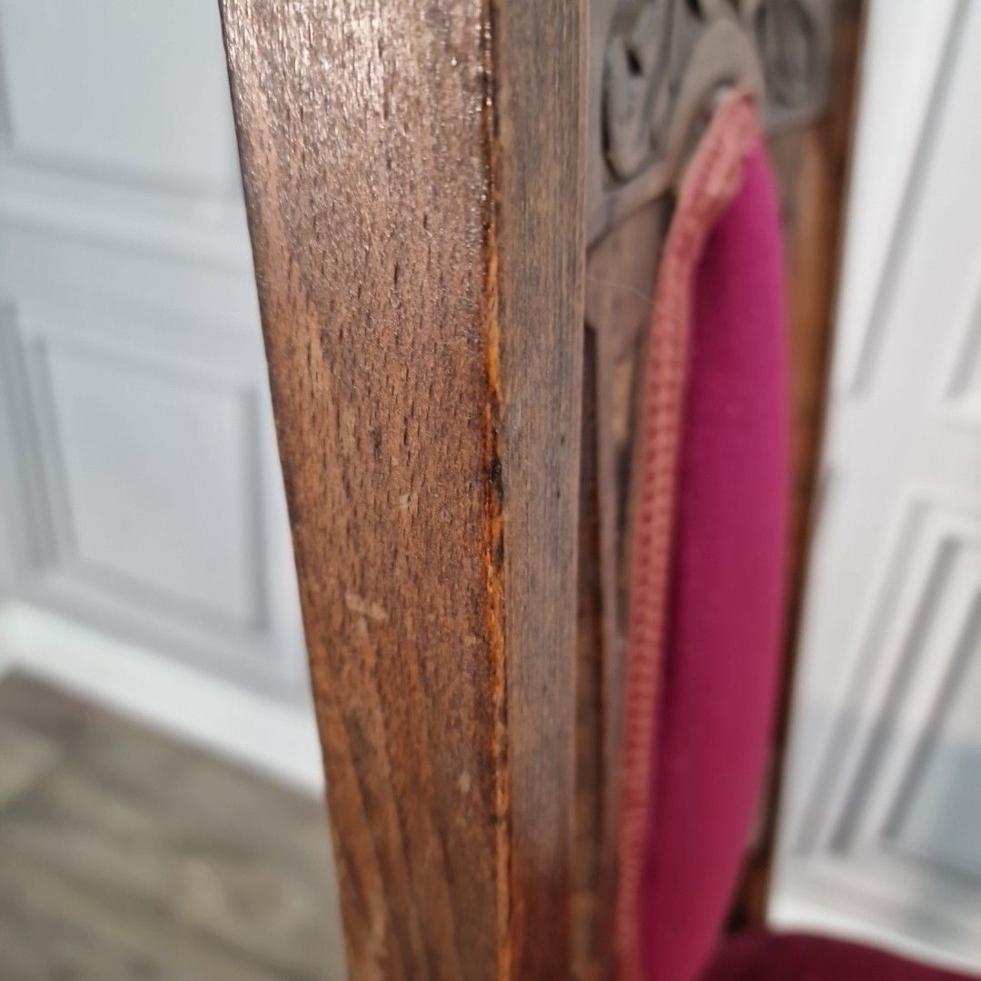 Furniture Antique Oak Dining Chair Carved Back Velvet Victorian Throne Seat Vintage photo
