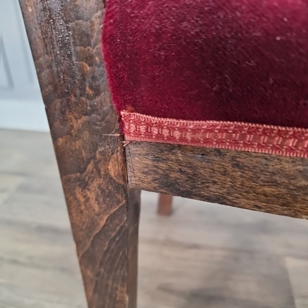 120.0 Antique Oak Dining Chair Carved Back Velvet Victorian Throne Seat Vintage photo