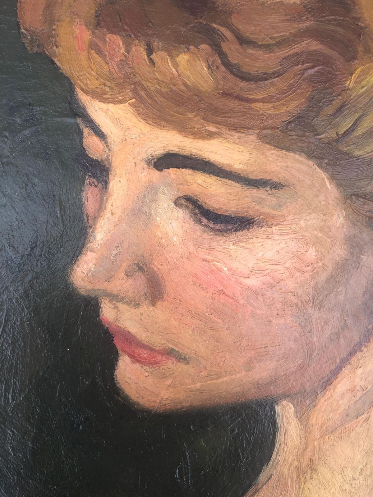 Alexandre Siches Mid Century Catalan Female Portrait In Profile Mediterranean Oil Painting Spain C.1975 photo for sale