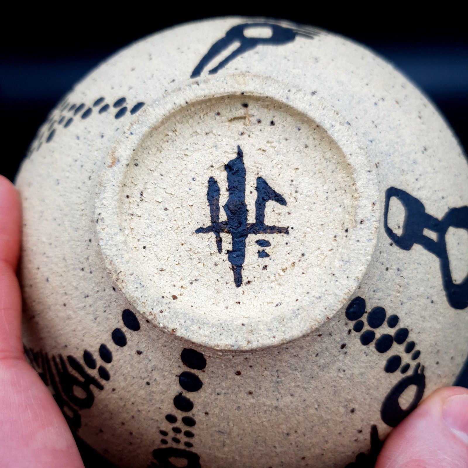photo for sale Vintage Studio Pottery Vase H 13cm Stoneware Spherical Black Slip Signed
