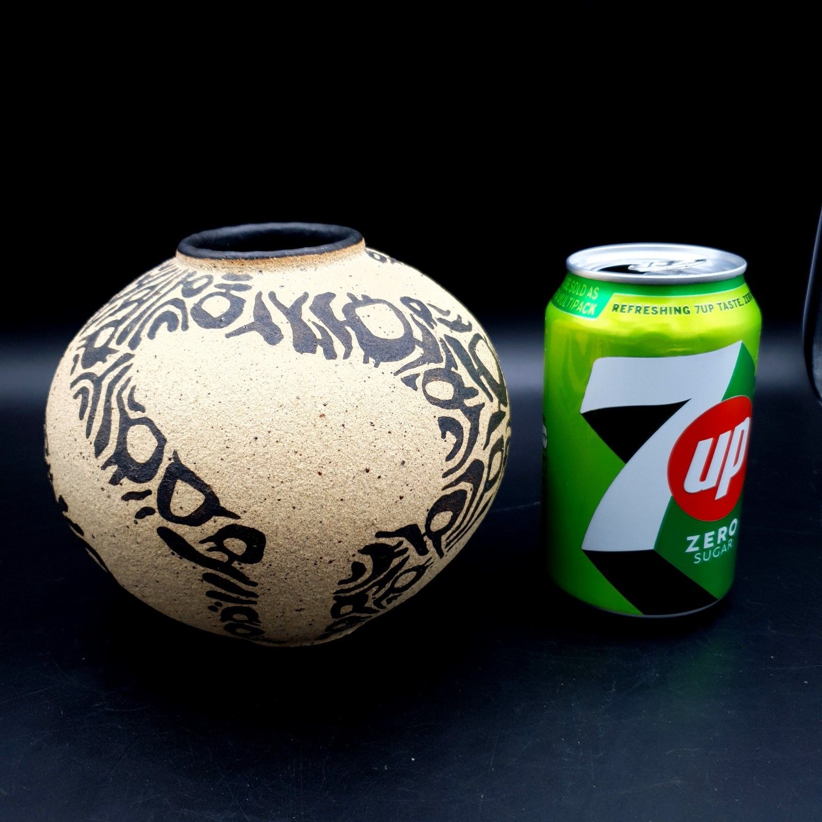 photo buy Vintage Studio Pottery Vase H 13cm Stoneware Spherical Black Slip Signed